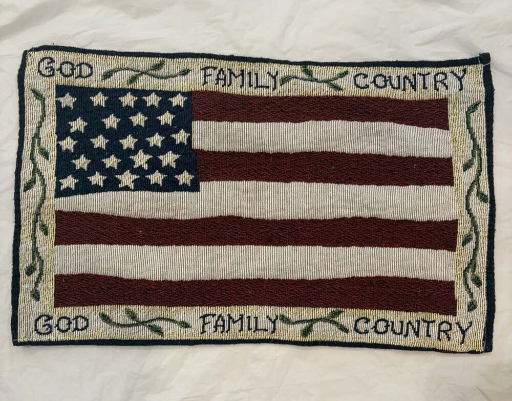 American Flag God, Family, Country Tapestry 18”x11” Red, White, Blue